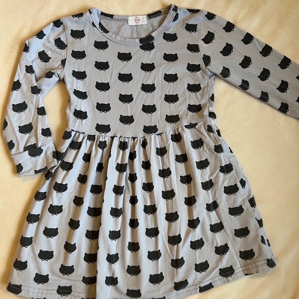 Gray & black kitty cat dress long sleeved